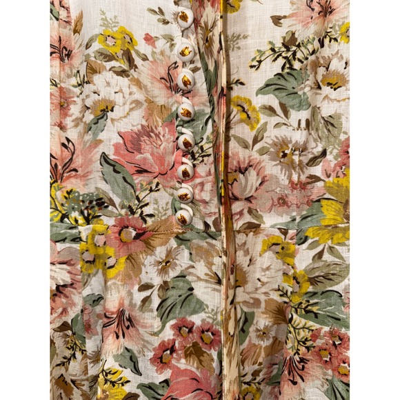 Zimmermann Matchmaker Floral Linen Belted Mini Dress White Pink Yellow Size 8 - Picture 8 of 11